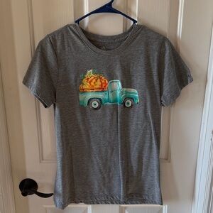 Gray  T-Shirt with Truck and Pumpkin Design